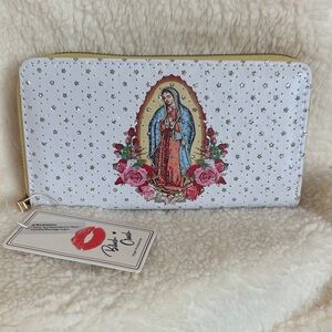 Traditional Virgin Mary White with Pink Roses Women's Wallet
